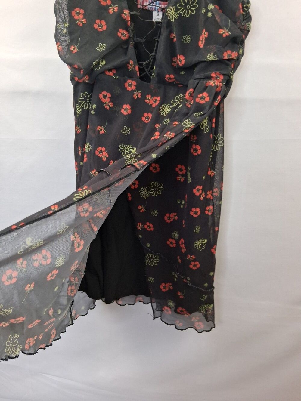 Urban Outfitters Bright Side Lace Up Mini Dress Black Floral Print M Dark Fairy - Picture 8 of 16